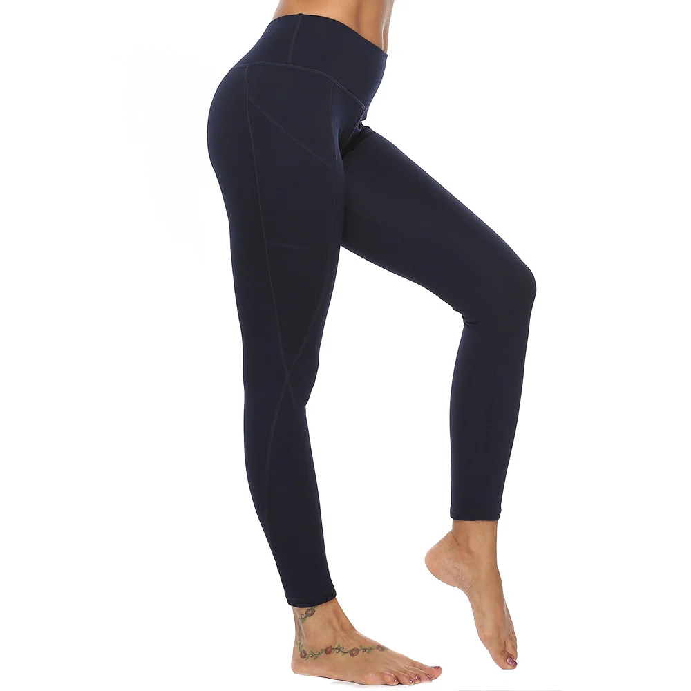 New High Waist Solid Color Thin Splicing Casual Pants Fitness Sports Pocket Pants Yoga Capris Women's  Wm*
