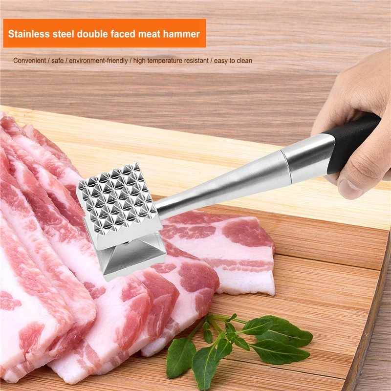 

Молоток для мяса из цинкового сплава, двухсторонний дизайн с отверстием для подвешивания, удобная ручка, сверхмощные кухонные инструменты