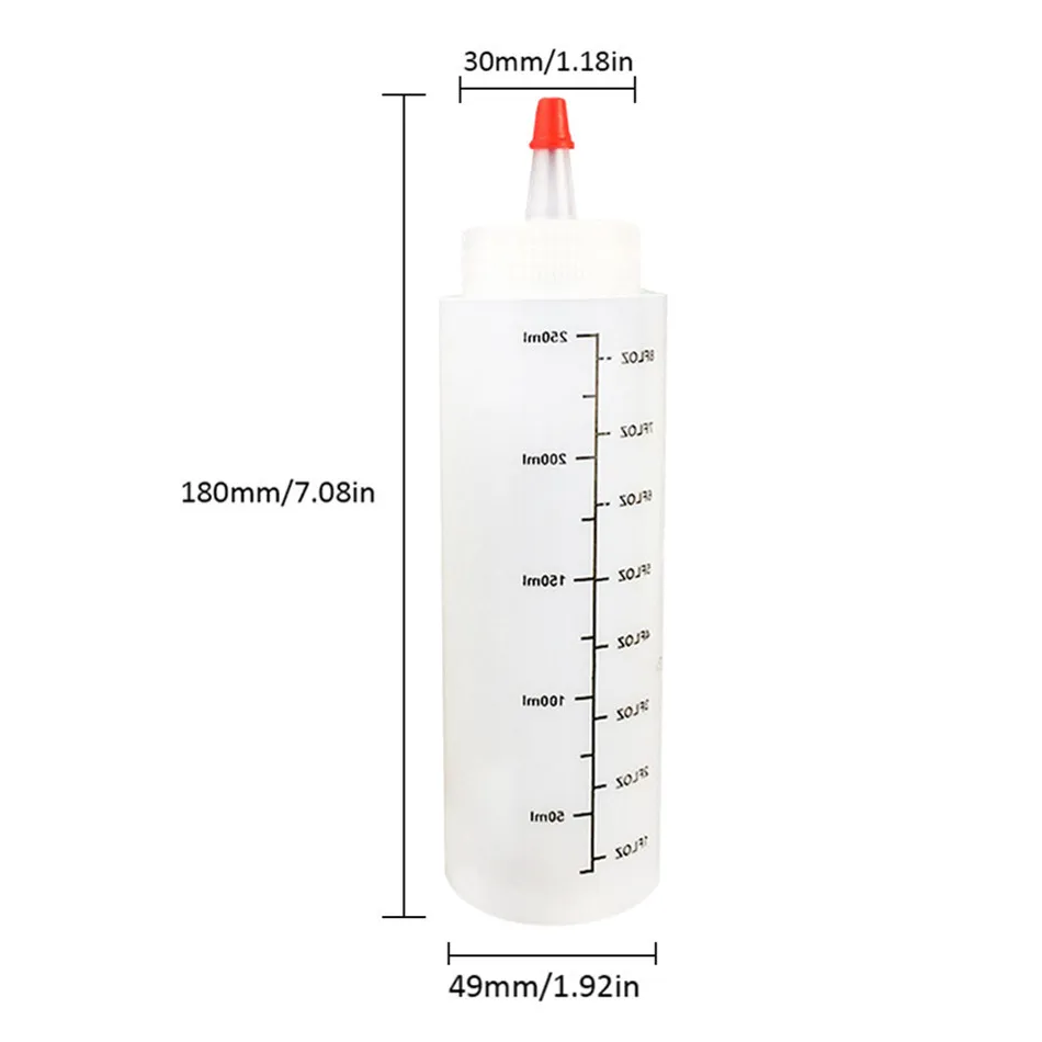 

5Pcs/Set Needle-Nosed Bottle PE Plastic Squeeze Pitcher With Scale Sauce Salad Squeezable Pot Kitchen Tool 250ML