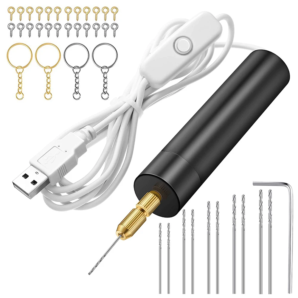 

DIY Crafts Handworking Drill Kit Electric Hand Drill Tools for Clay Jewelry Keychain Pendant Making Set with USB Drilling Bits