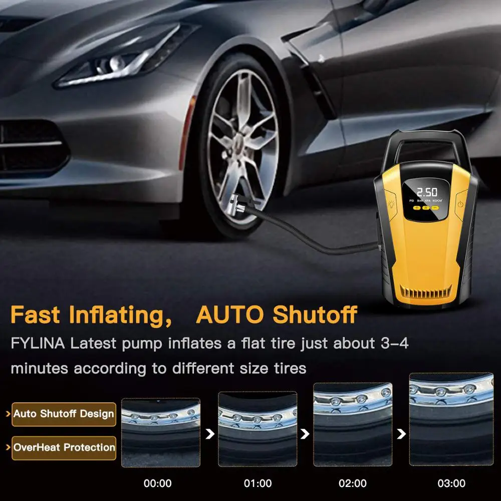 

Hot Mini Portable Car Air Compressor 120W Tyre Digital Inflator 12V Auto Inflatable Pumps Electric Tire Inflators for car