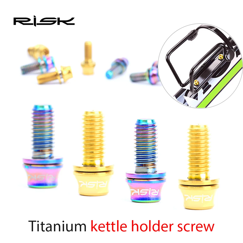 

RISK 2pcs Bicycle Bottle Holder Bolt M5 x 12mm Titanium Bike Water Bottle Cage Screw With Washer for MTB Mountain Road Bike