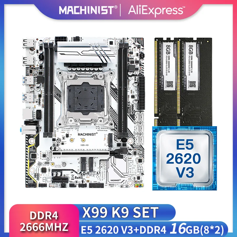 MACHINIST X99 материнская плата LGA 2011 3 комплект с процессором Intel xeon E5 2620 V3 16G(2*8) DDR4 2666MHZ RAM NVME M.2 SSD X99 K9