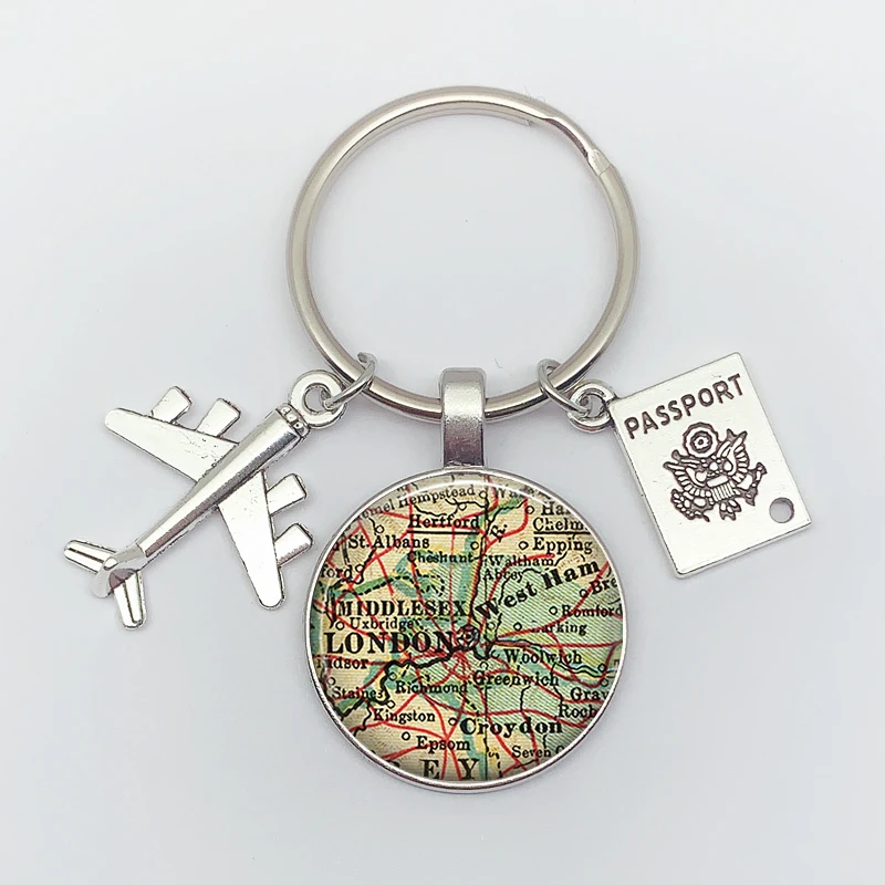 Брелок для ключей с картой мира путешествие изучение стеклянный купол самолёт