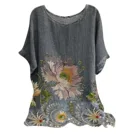 Женские винтажные блузки 3xl размера плюс модные рубашки из смесового хлопка с круглым вырезом блузка с коротким рукавом цветочный принт Топ Блузка Туника