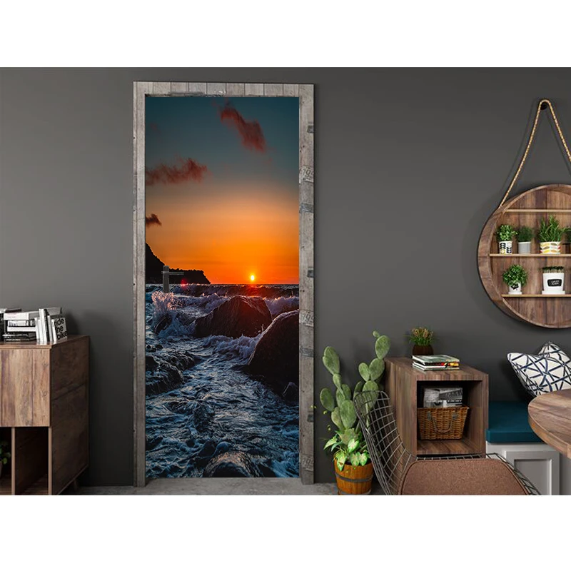 3D печать закат большой морской волн водостойкая наклейка на всю дверь креативная