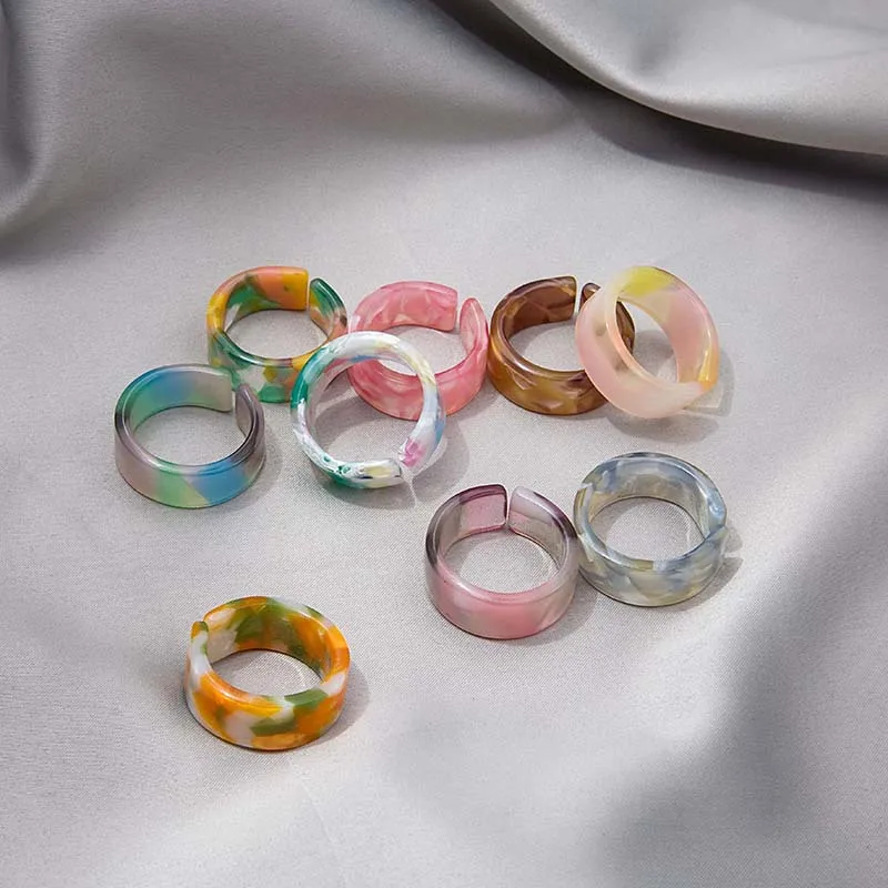 

Acetate Plate Rings For Women Marble Multicolor Vintage Rings Fashion Simple Korean Finger Jewelry 2021 New Anillos Bague Femme