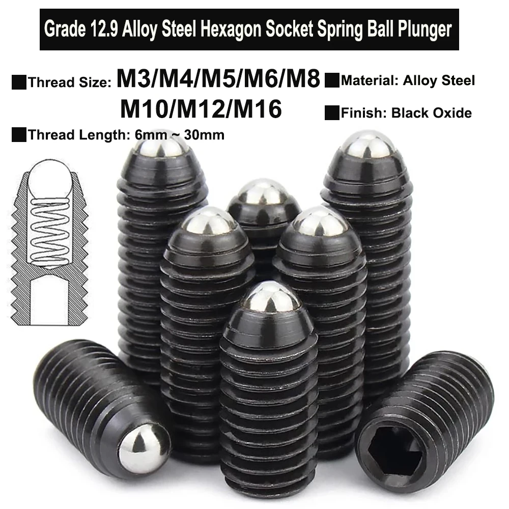 M3/M4/M5/M6/M8/M10/M12/M16 Grade 12.9 Alloy Steel Hexagon Socket Spring Ball Plunger Point Set Screws Headless Screws Grub Screw
