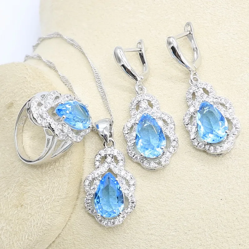Небесно Голубой Кристалл серебряного цвета набор украшений для женщин с