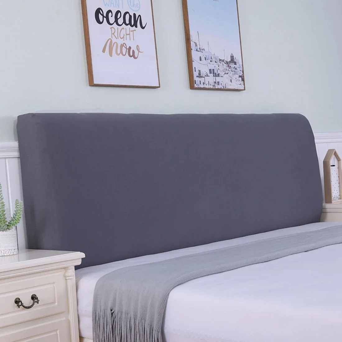 Эластичное покрывало для кровати полноразмерное однотонное защитное от