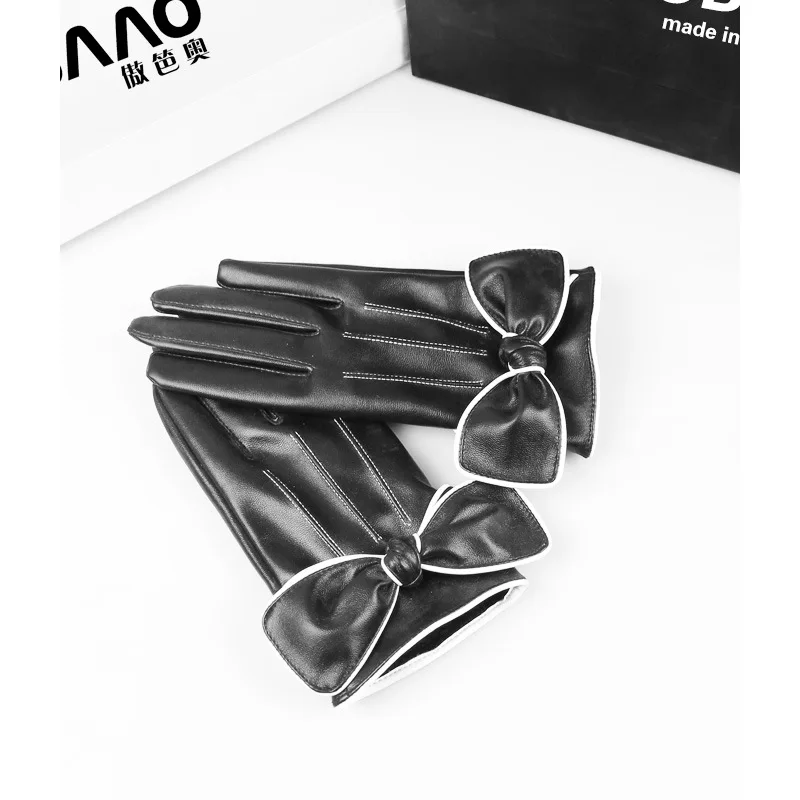 Кожаные перчатки женские зимние мотоциклетные теплые бархатные толстые