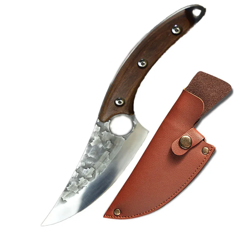Cuchillo vikingo de acero inoxidable 7Cr17CoMoV, cuchillo afilado forjado a mano, con mango de madera, 6 pulgadas-3