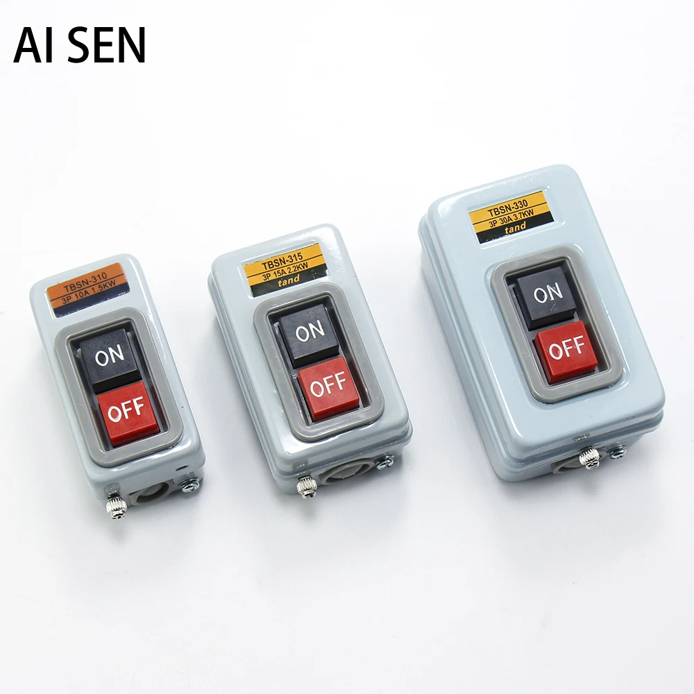 

Push Button PowerSwitchThreePhases Power Control Start Switch AC 380V 10A/15A/30A 3P TBSN-310/315/330 Double button box