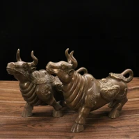 11chinese folk collection old bronze zodiac bull statue a pair bullfight coin gather wealth office ornaments town house exorcis