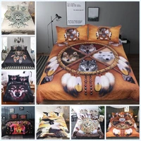 wolf bedding set bohemian feather duvet cover wild animal bedclothes 3d print indian tribal bedspreads cover 3pcs