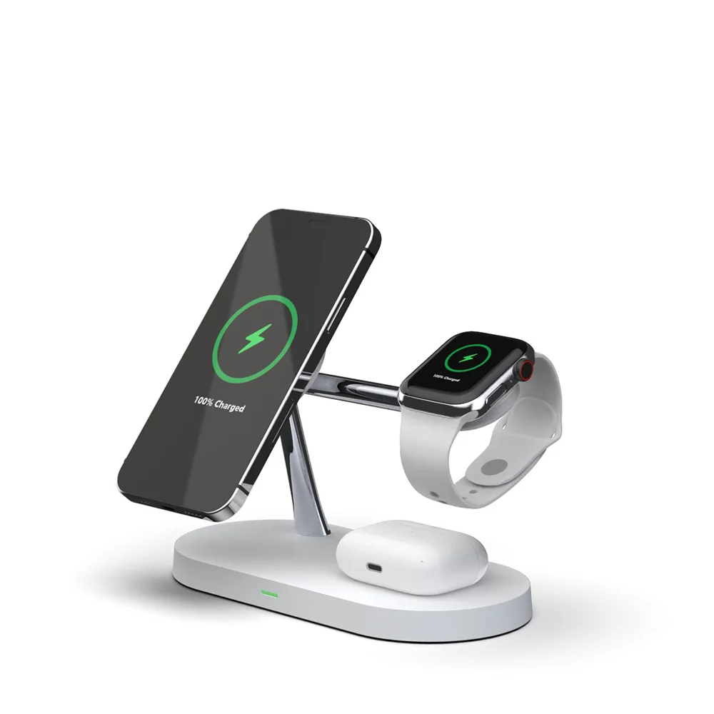 

Магнитная Беспроводная зарядная подставка 5 в 1 15 Вт Qi для iPhone 12 11 XR 8 Apple Watch Быстрая Зарядка Док-станция Airpods Pro iWatch