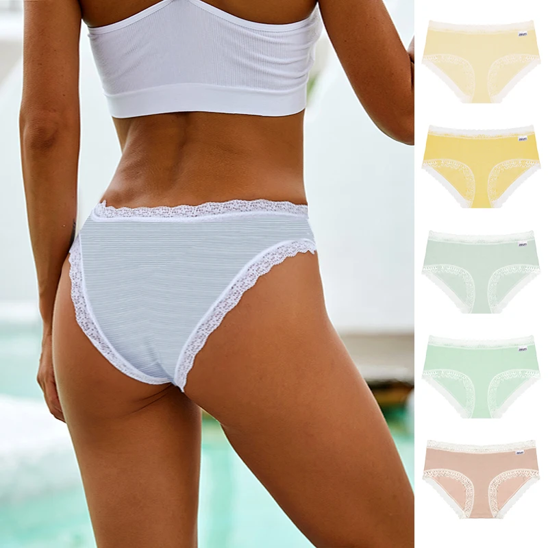

Cotton Panties Women Striped Briefs Girl Underwear Lace Sexy Lingerie Breathable Elastic Shorts 3XL 4XL PLUS SIZE Tanga 4PC/Set