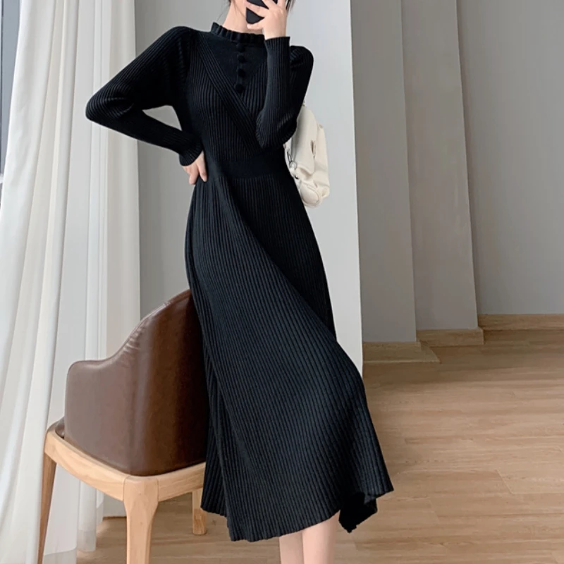 Осенне-зимнее Элегантное Белое Облегающее Платье с круглым вырезом и длинным