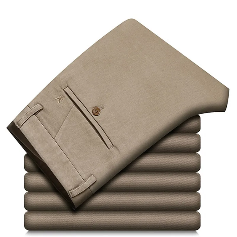 

Хлопковые зимние мужские брюки, прямые Стрейчевые классические повседневные брюки для отдыха, черные, хаки, формальные брюки для мужчин, од...