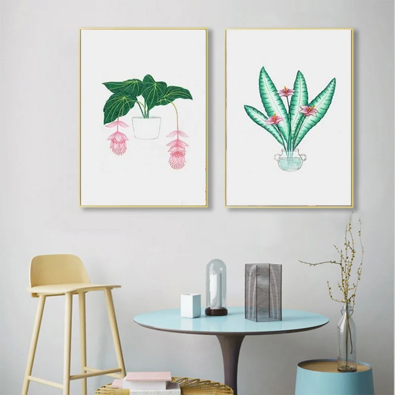 

Modern Minimalist Nordic Small Fresh Tropical Plants and Flowers Canvas Painting Wall Pictures for Bedroom Home Decoration