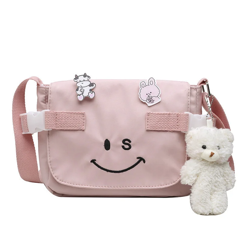 

Fashion Canvas Women Bags Cartoom Smiley Casual Shoulder Bag 2021 New Handbag Outdoor Zipper Messenger Bag Purse Double Pocket