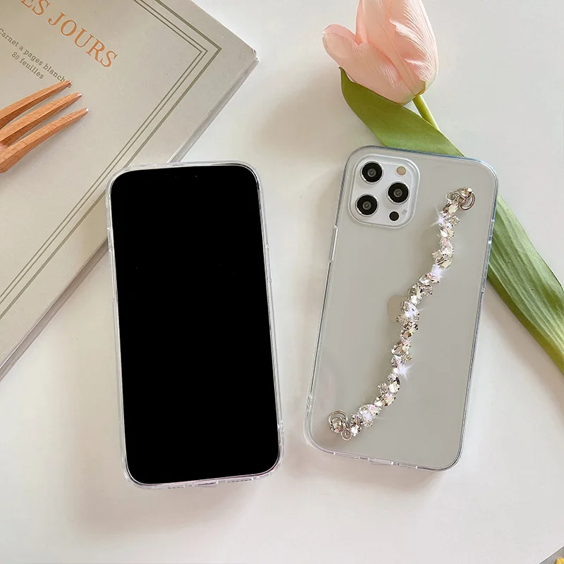 Модный Блестящий чехол со стразами и браслетом с ручной цепочкой для iPhone 13 12 Mini 11