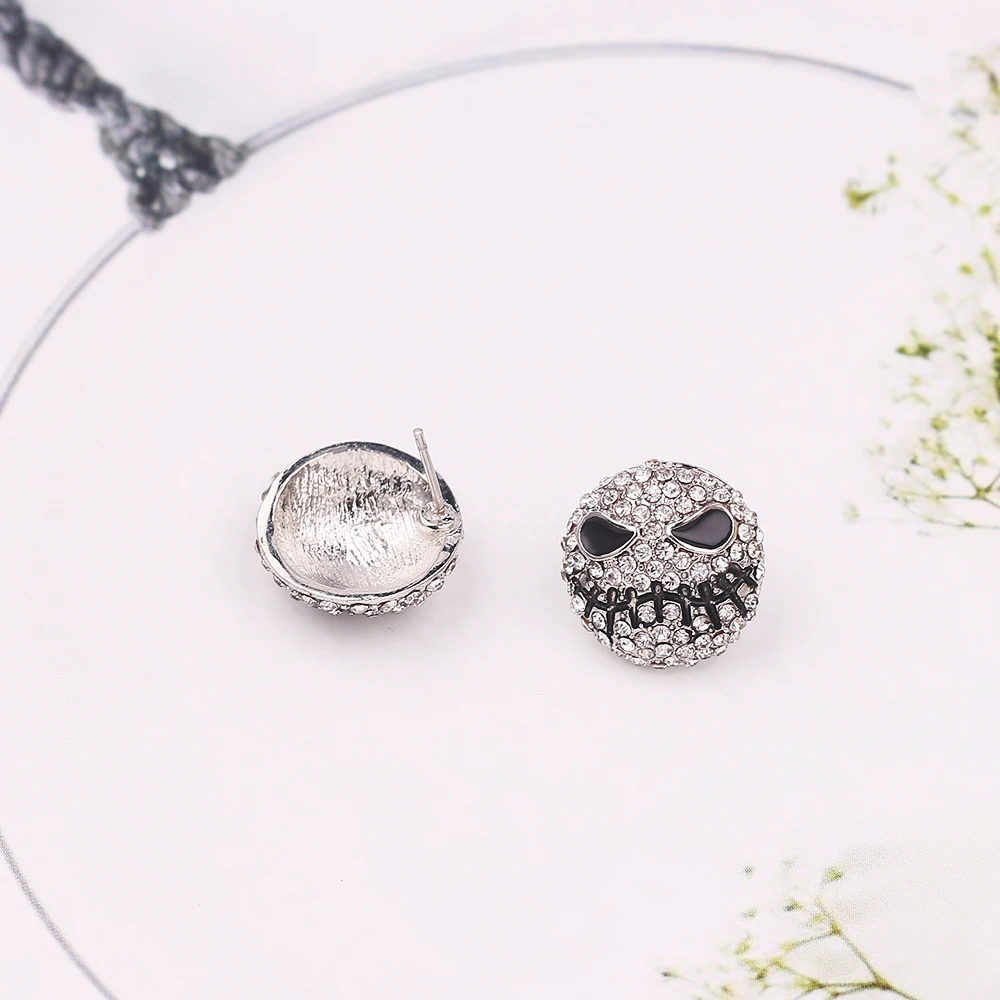 Серебряные Круглые Кристальные серьги Jack, Кошмар перед Рождеством, Мультяшные готические вечерние ювелирные изделия, женские серьги-гвоздики с черепом