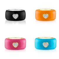 10mm thick gold color band women finger ring single white heart shaped cz 8 colorful neon enamel colorful engagement band
