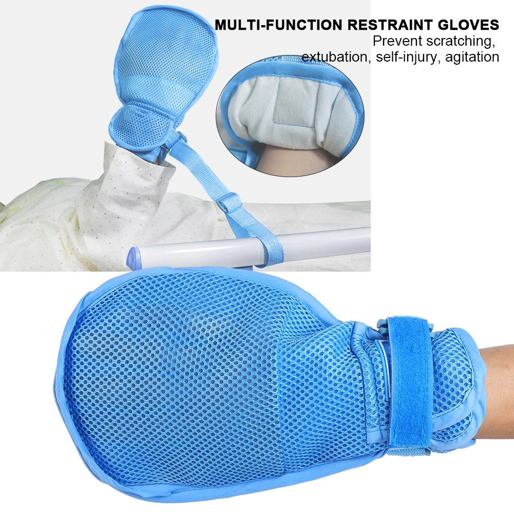 

Breathable Restraint Glove Elderly Care Anti Scratch Injury Constraint Glove Fixing Strap Patient Hand Protector Detachable Blue