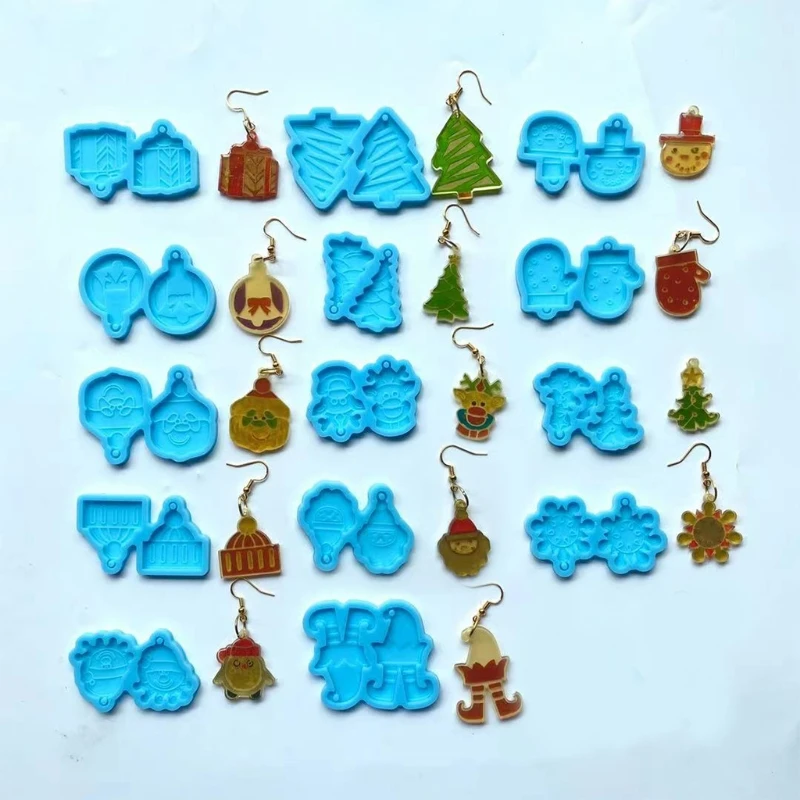 Christmas Series DIY Epoxy Resin Mold Xmas Tree Snowman Gloves Hat Casting Silicone Mould for Earring Making Decorative | Украшения и