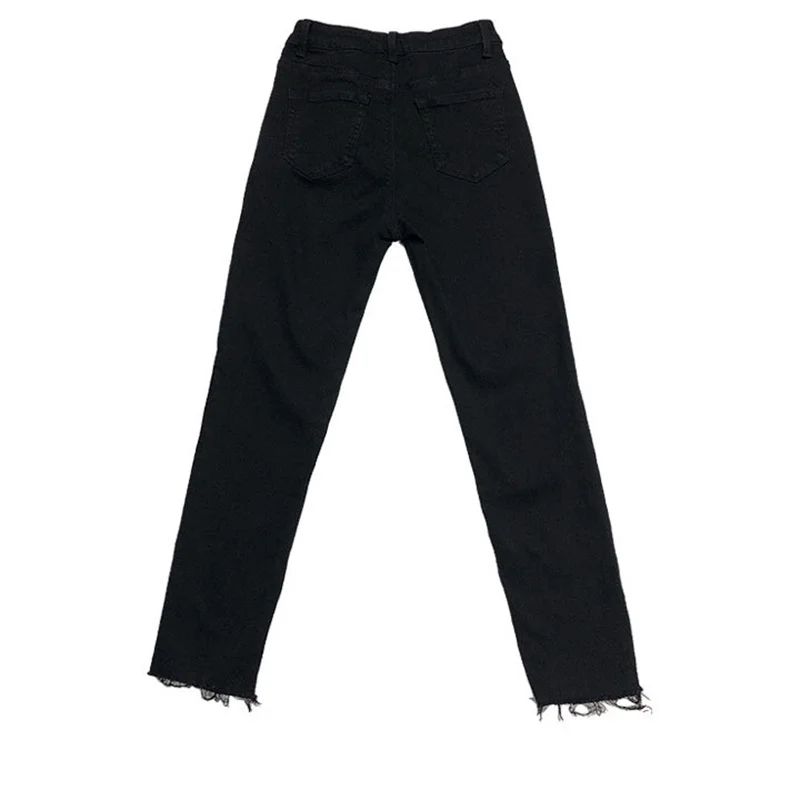 

2021 Spring summer ripped denim jeans for women high waist black washed straight-leg nine pants jeans Pantalones Mujer Vaqueros