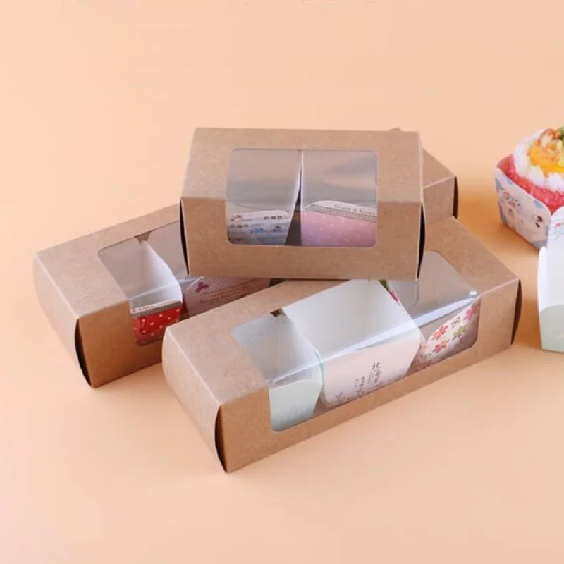 

10pcs Carton Cake Box With Transparent Window Muffin baking Boxes Macaron Packing box Cupcake