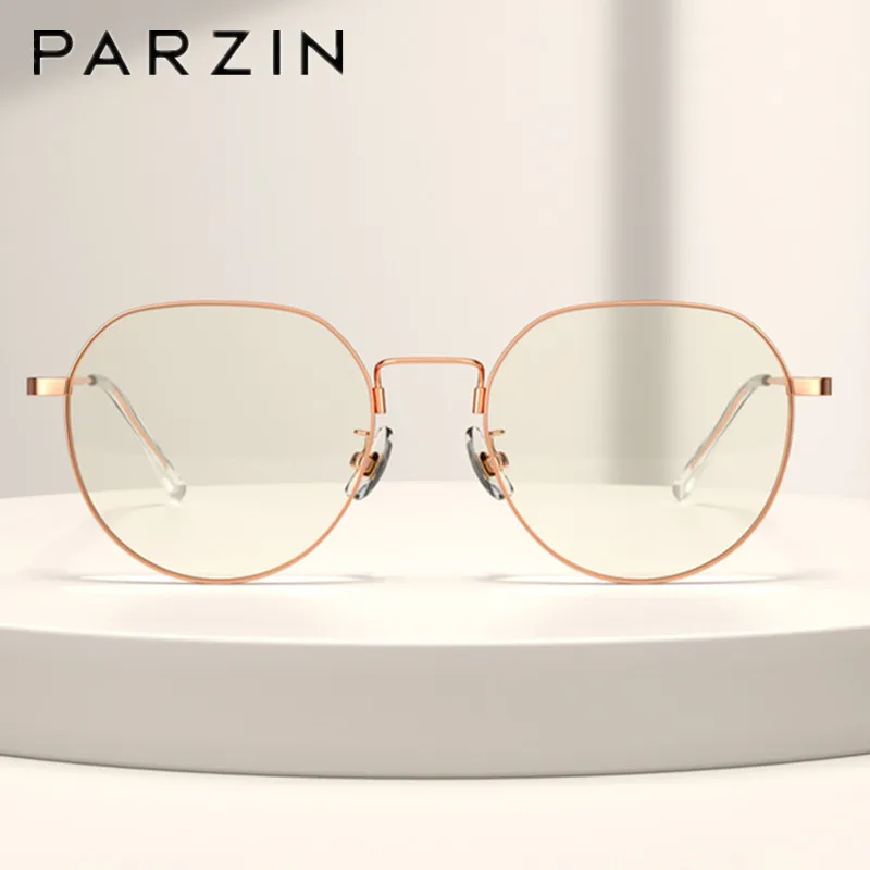 

PARZIN Titanium Anti Blue Light Blocking Glasses Women Computer Glasses Vintage Men Myopia Optical Prescription Eyeglasses 15820