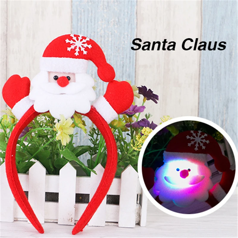2019 LED Light Headband Lovely Christmas Santa Reindeer Snowman Bear Hair Band Lighting Xmas Decoration Red New Years Gift Kids | Дом и сад