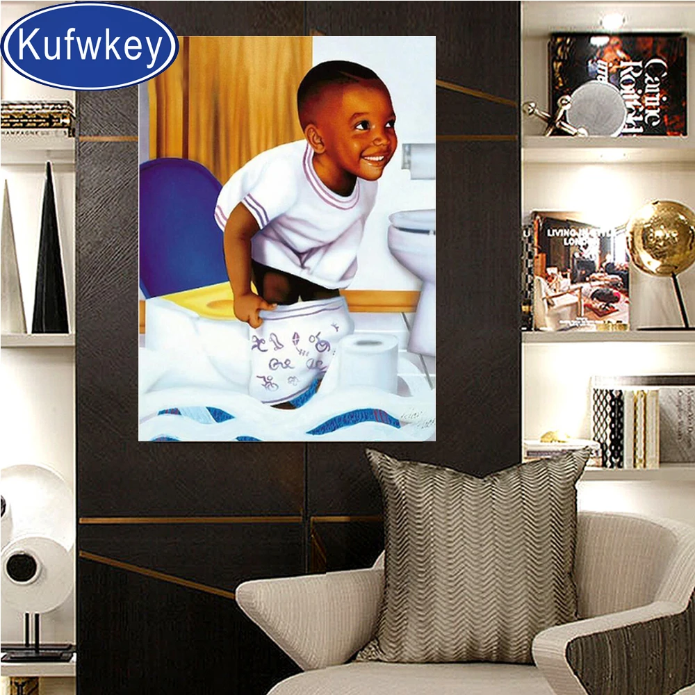 Полностью круглая Алмазная вышивка Африканский маленький мальчик унитаз