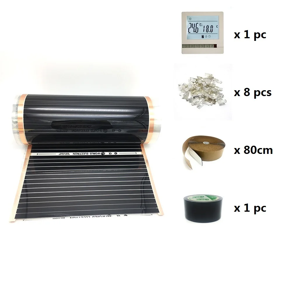 MK605 Sets MINCO HEAT Высокое качество 50 см ширина 4m2 углеродный теплый пол инфракрасная пленка с термостатом для теплого пола 50 см X 8 м - Цвет: MK605 Sets