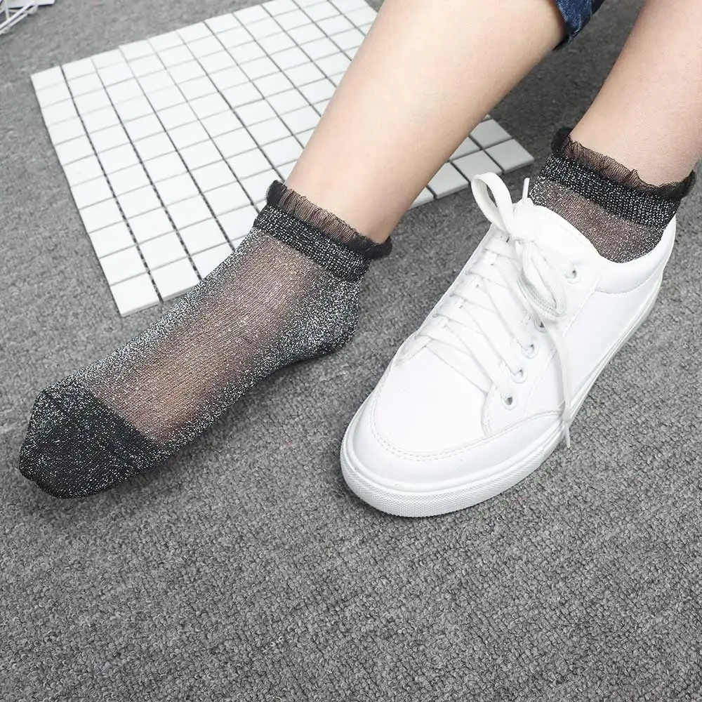 1 пара блестящие женские носки модные шелковые короткие мягкие забавные в стиле