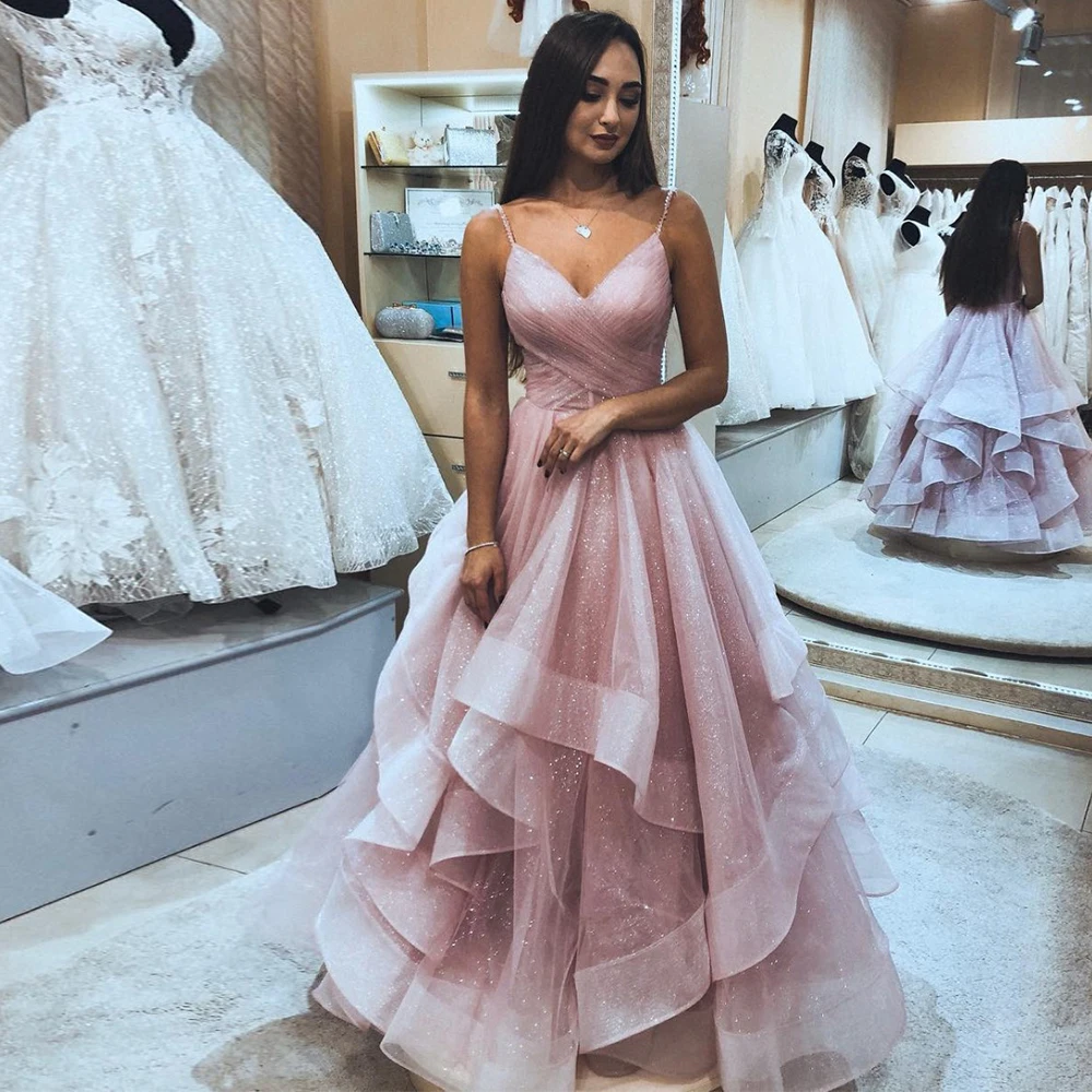 

Custom Made Prom Dresses Sparkle For Women Shinning Ruffles Sexy Evening Dress Long Luxury 2021 Party Elegant Robe De Soiree