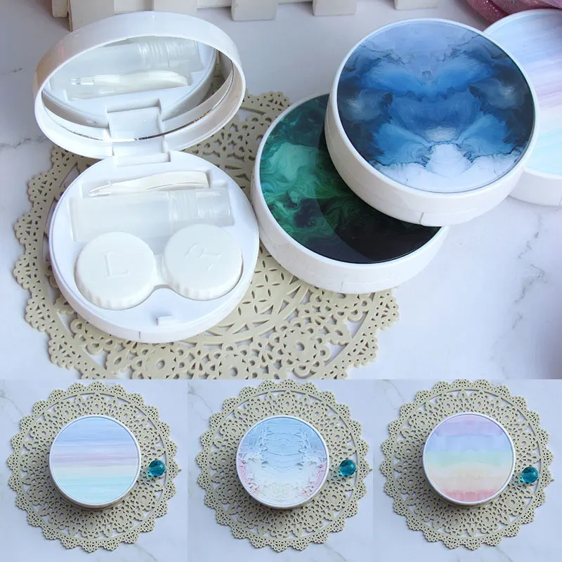 Simple Marble Contact Lens Container Geometry Shape Contact Lens Case Portable Travel Glasses Container Women Contact Lenses Box