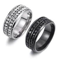 mifeiya hot sale stainless steel two rows round paved crystal weddings ring lover couple rings valentines day