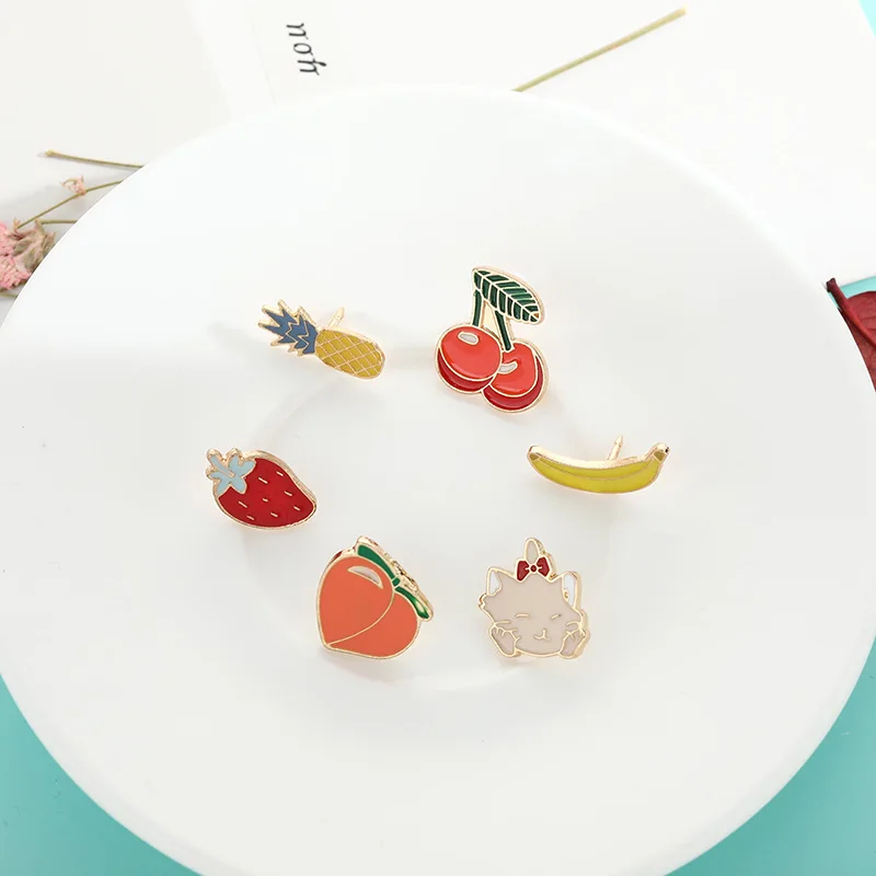 Мультфильм Кот железная эмалированная брошь клубника ананас вишня банан