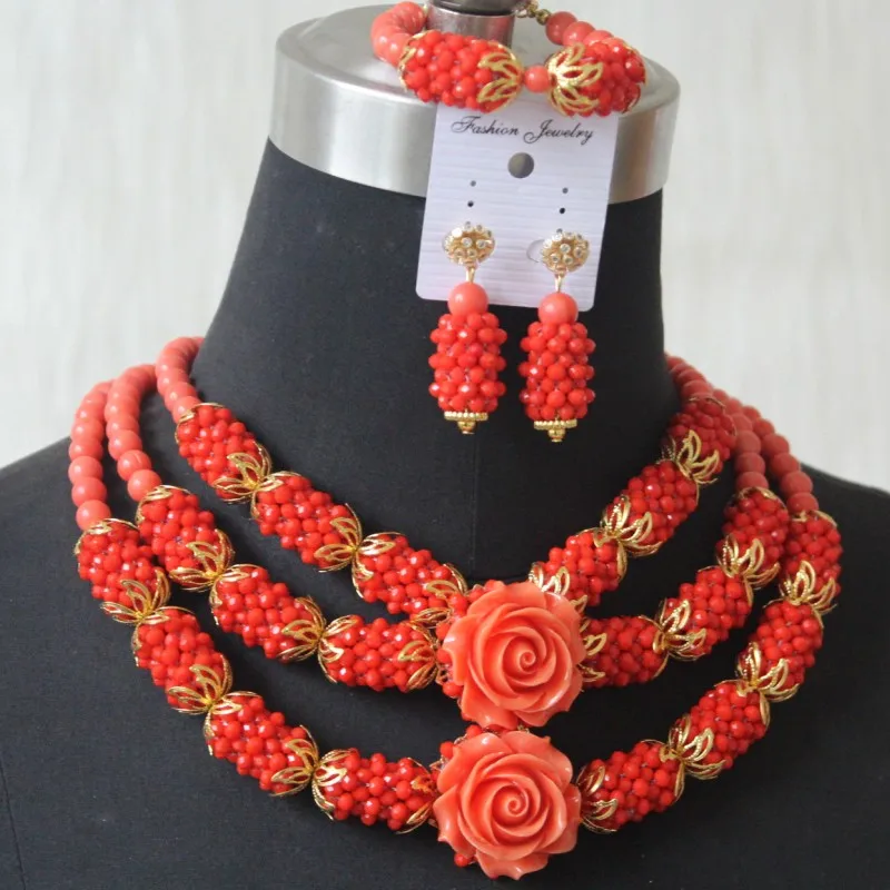 

DUDO Indian Wedding Jewellery Set Bridal Jewelry Nature Coral and Crystal Beaded Flowers Necklace Set 2020 For Women