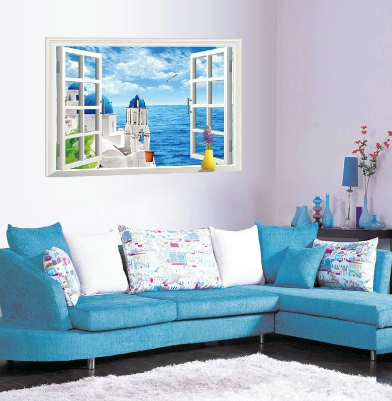 

sticker poster Landscape Gel Sticker Realistic 3d Stereo Feeling Adornment Bed False Living Room Window Wall Poster Children
