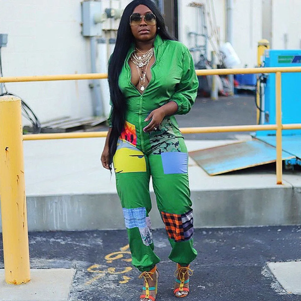 Женский комбинезон на молнии спереди с длинным рукавом |