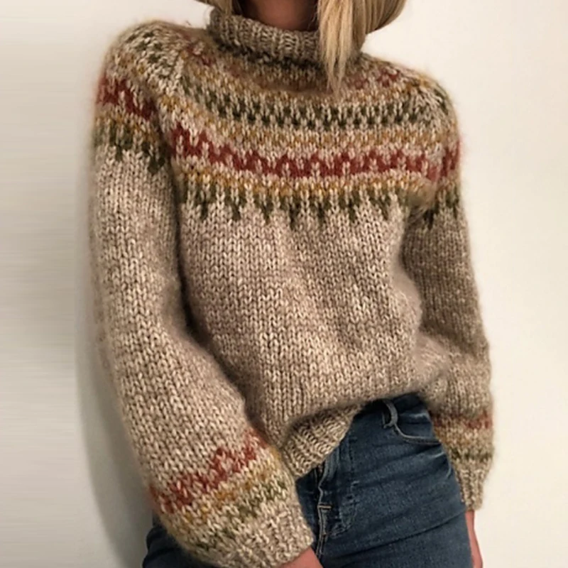 

Vintage National Fall Winter Turtleneck Sweaters Women Loose Oversized Casual Plus Size 5XL Long Sleeve Knitted Pullovers Female
