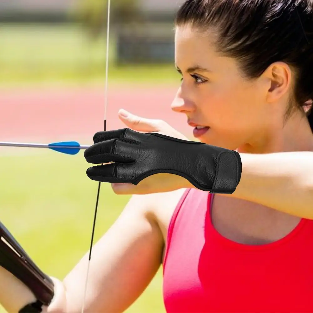 3 пальца кожаные защитные перчатки черная защита для стрельбы из лука