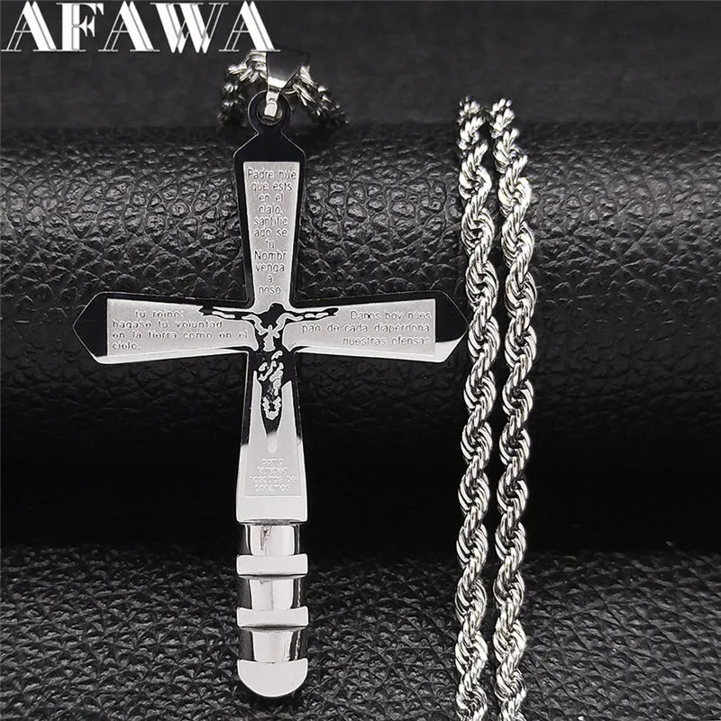 

2022 Stainless Steel Catholicism Jesus Cross Necklace Silver Color Big Long Chain Necklaces Jewelry collier N4523S02