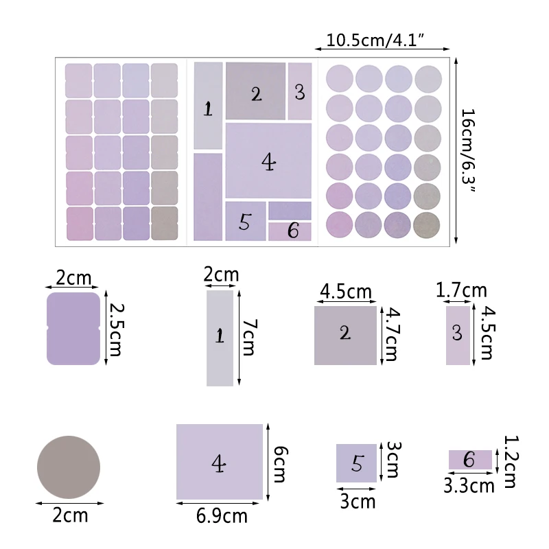 

4sheets/set Colorful Sicker Round Square Adhesive Writeable Label Planner Scrapbooking Stationary Diary Paste Sticker Decoration