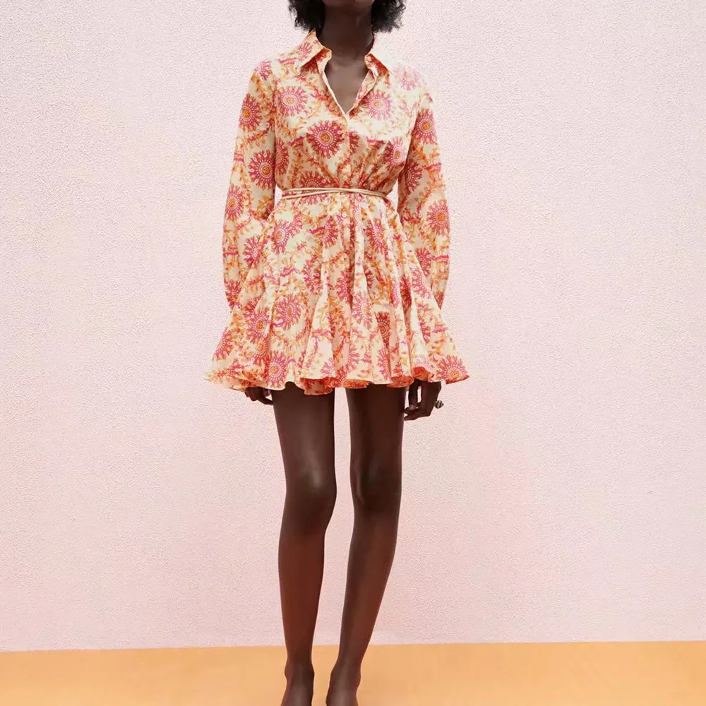 

Женское мини-платье с отложным воротником ZA, летняя одежда с принтом, RA 2021 4786129, 4786/129