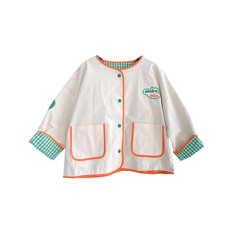 

RJ SPOT 2021 spring boys' coat with buttons on both sides cotton-padded jacket plaid baby coat